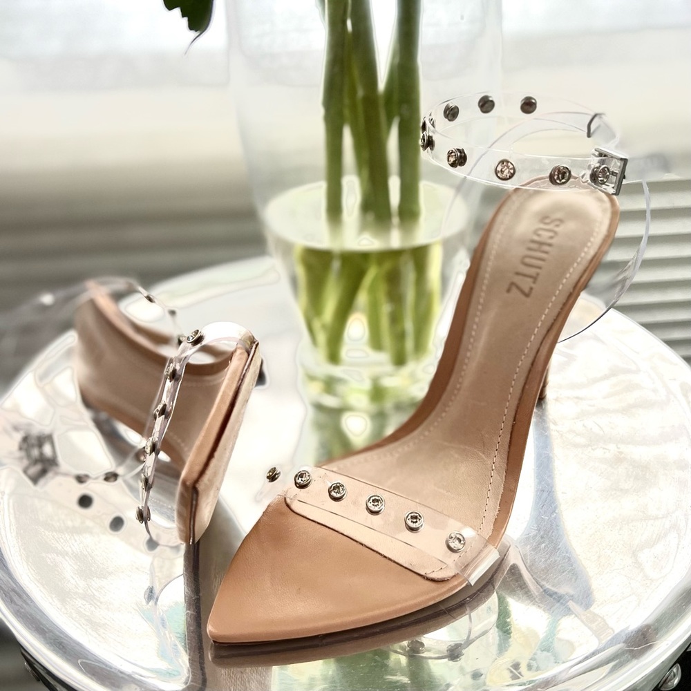 SCHUTZ Sandália Salto Vinil Crystal Studs